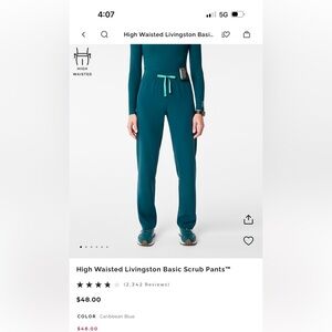 High Waisted Livingston Basic Scrub Pants in Caribbean Blue